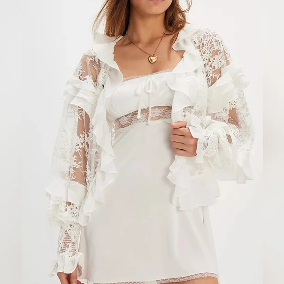 For Love & Lemons Holiday Lace Blouse (SAMPLE) Silk Top S Romantic Sheer Lace - Picture 8 of 16